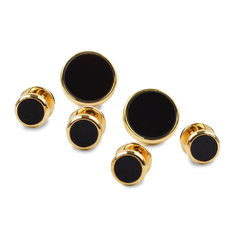 Black Onyx Gold Plated Formal Cufflink and Stud Set by Dion Relaxed Men's Australian 