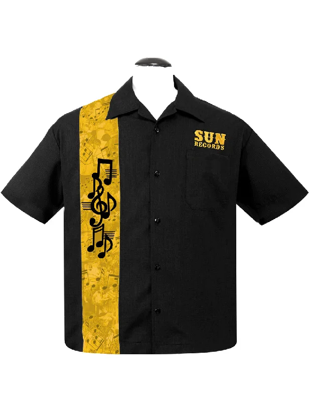 Sun Records Golden Notes Bowling Shirt in Black Athletic Men's Compression