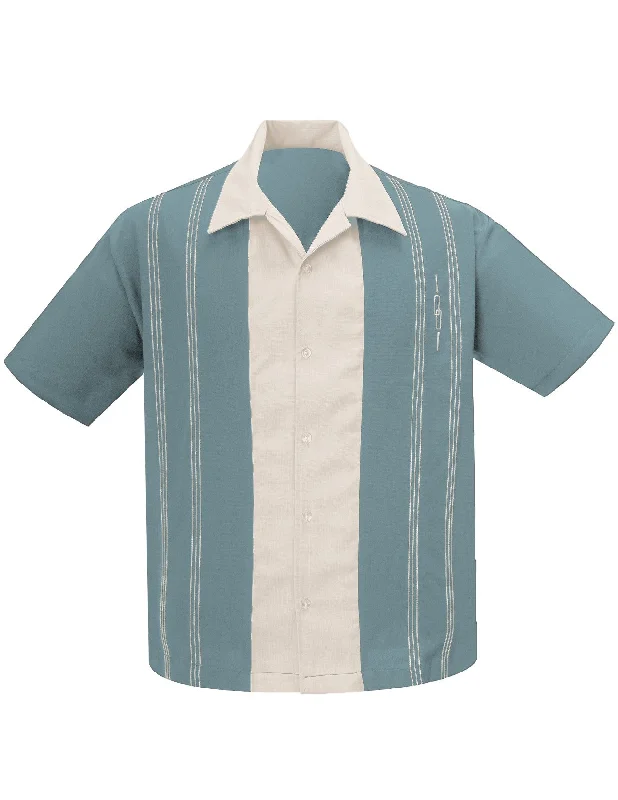 The Harper Bowling Shirt in Sea Foam/Stone Minimalist Men's Casual 