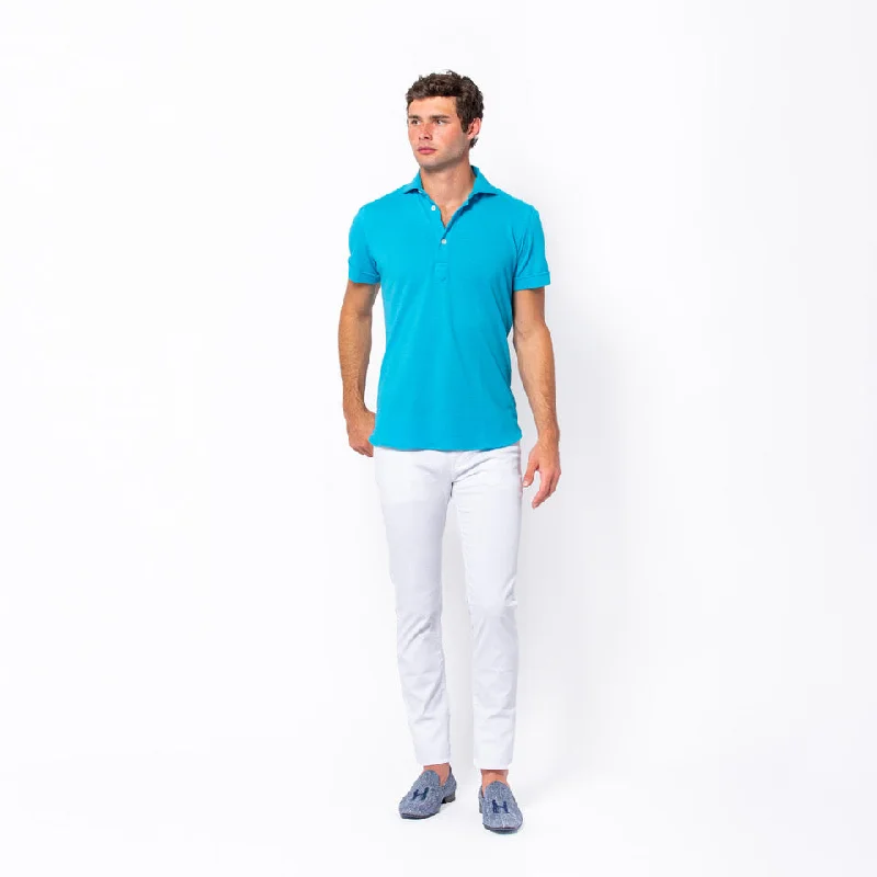 Knit Polo in Aqua Laid