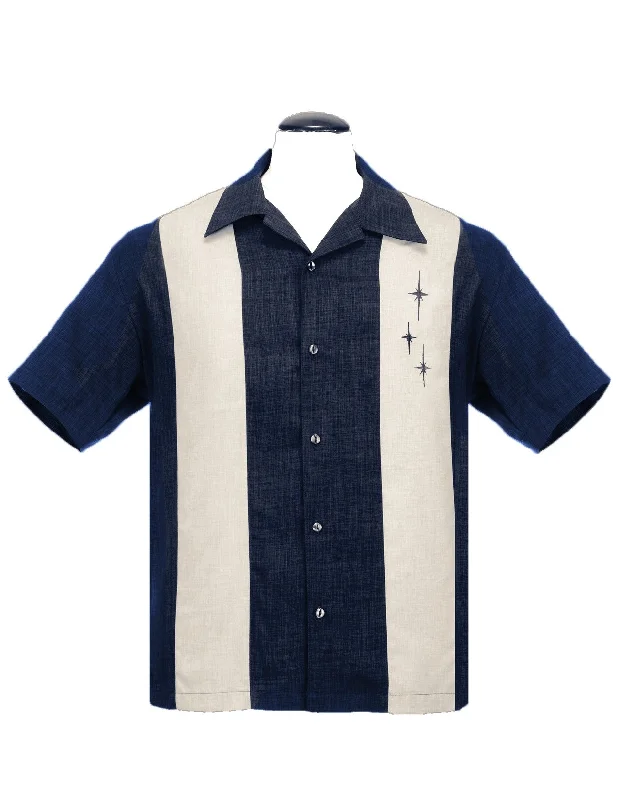 Three Star Panel Bowling Shirt in Denim Business