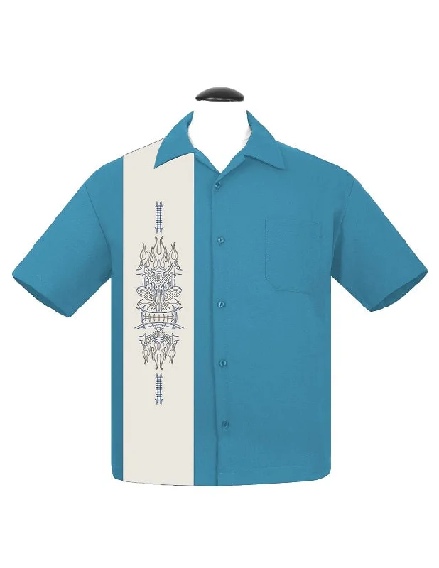 Pinstripe Tiki Panel Bowling Shirt in Pacific Sporty Men's Tennis