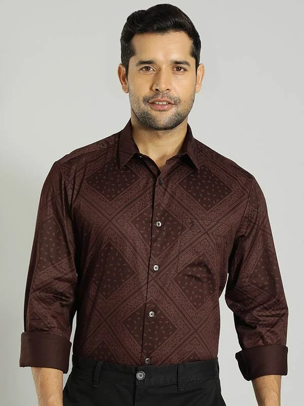 Men Printed Full Sleeve Cotton Blend Shirt Modern Men's Geometric