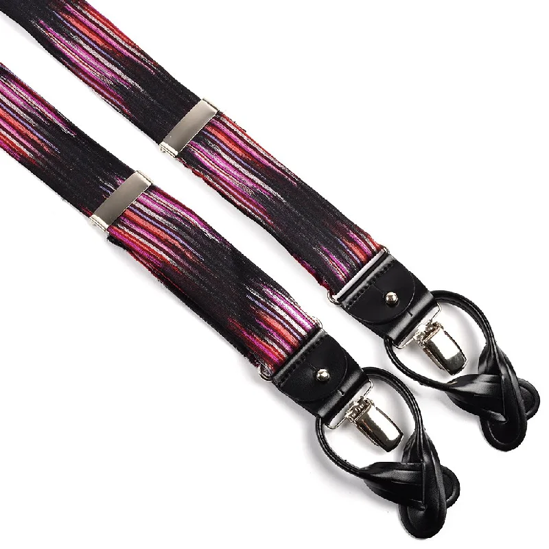 Black, Red, Magenta, and Coral Paint Strokes Silk Woven Jacquard Suspenders by Dion Trendy Men's Bucket