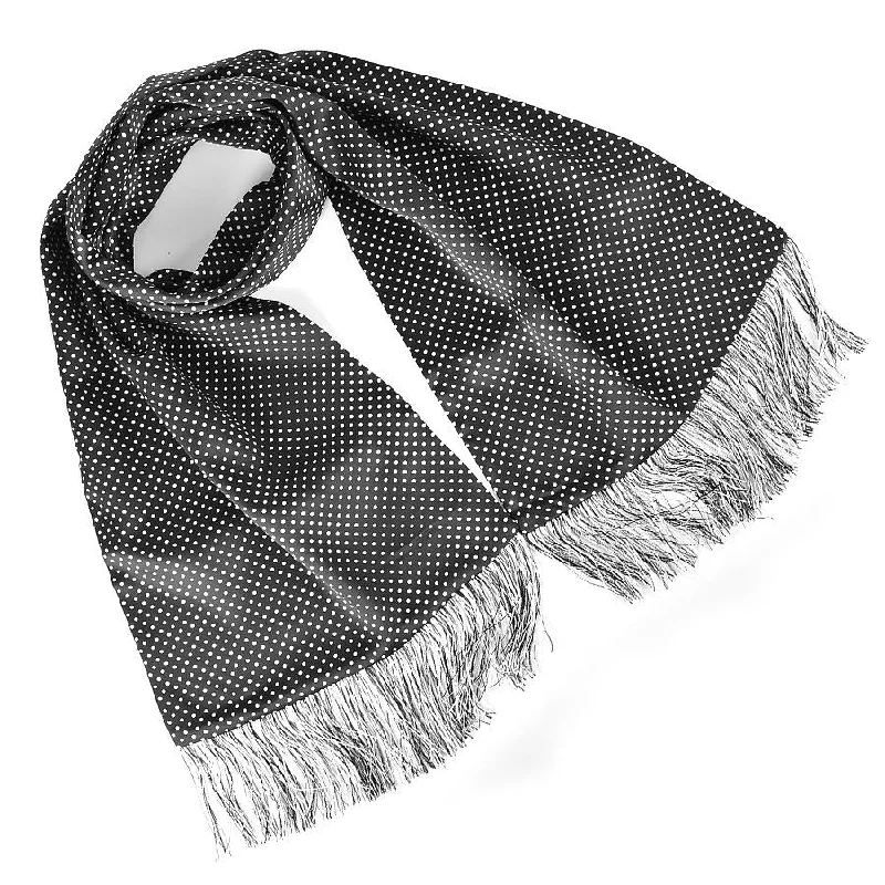 Pure Italian Silk Scarf with Fringe in Black with White Dot by Dion Athletic Men's Compression