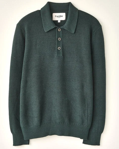 CORRIDOR LONG SLEEVE SLOUCHY POLO IN GREEN Gym