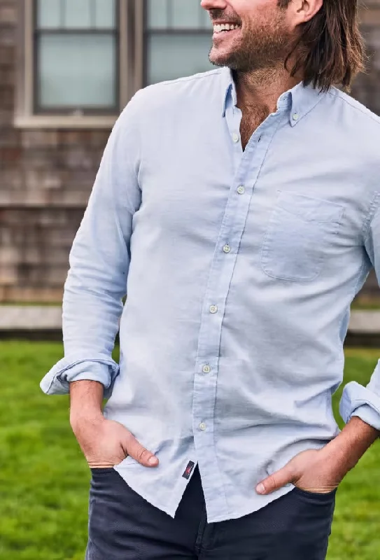 FAHERTY STRETCH OXFORD SHIRT IN BLUE HEATHER Laid