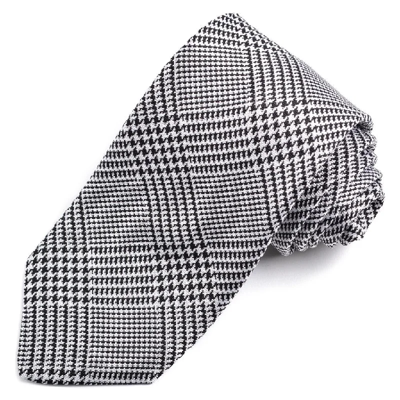 Black and White Houndstooth Plaid Woven Silk Jacquard Tie by Dion Neckwear Laid