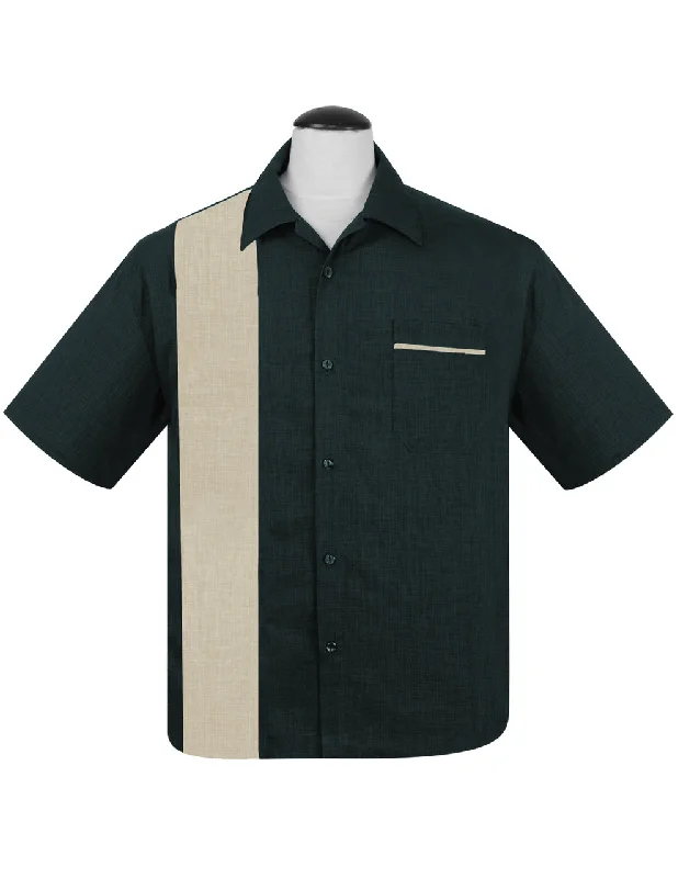 PopCheck Single Panel Bowling Shirt in Teal/Stone Relaxed Men's Beach