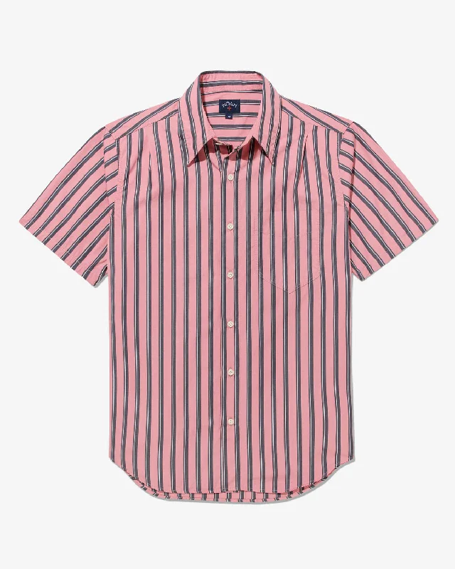 NOAH SHORT SLEEVE STUDIO SHIRT IN PINK/BLACK STRIPE Traditional Men's Wool