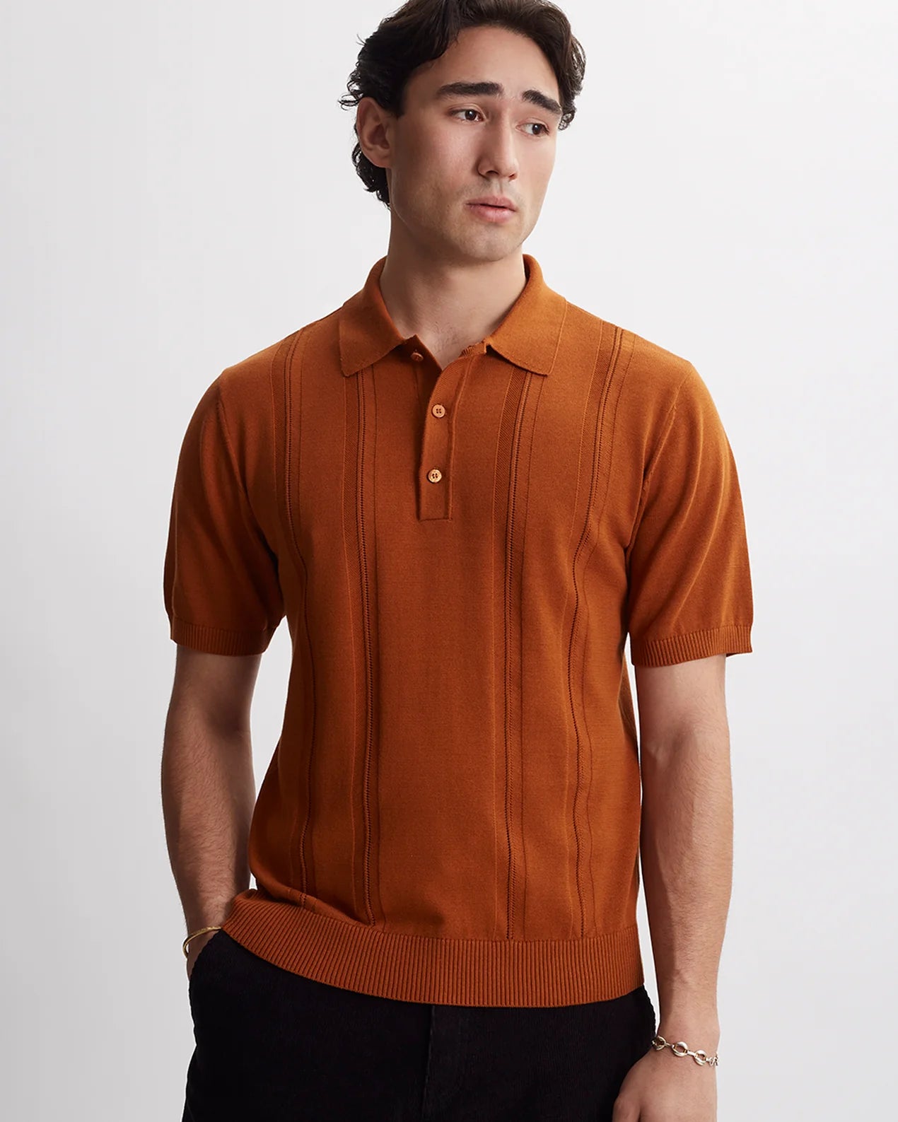 SATURDAYS NYC JAHMAD KNIT POLO IN CARAMEL Relaxed Men's Australian 