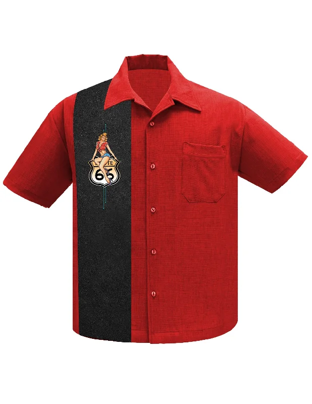 Route 66 Pin-Up Panel Bowling Shirt in Red Tough Men's Military