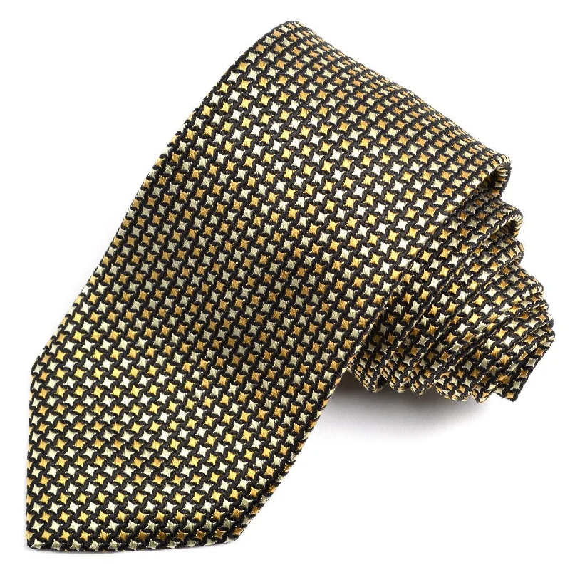 Black, Gold, and Light Gold Micro Diamond Woven Silk Jacquard Tie by Dion Neckwear Earthy Men's Sustainable 