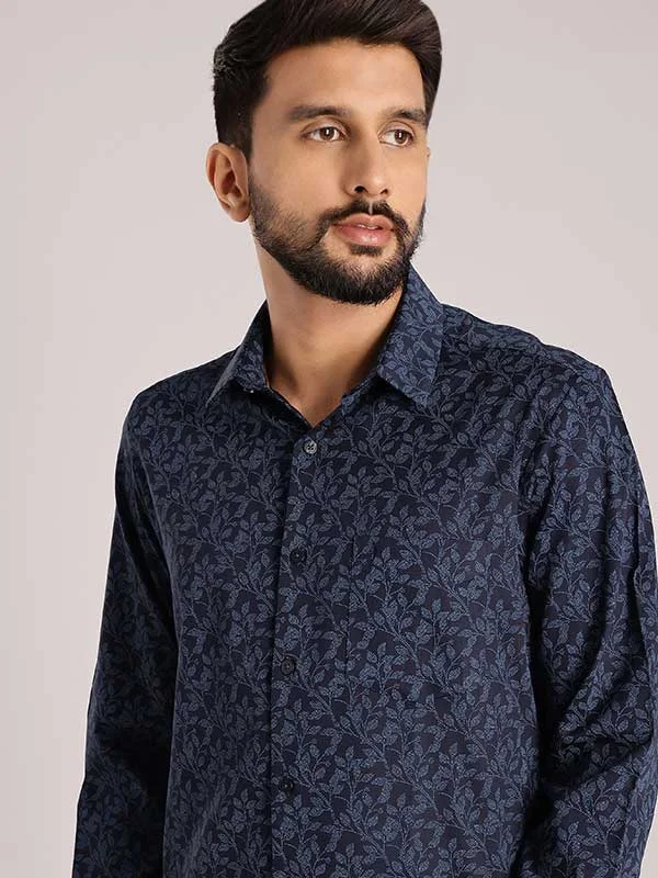 Men Printed Full Sleeve Cotton Shirt British Gentleman Style