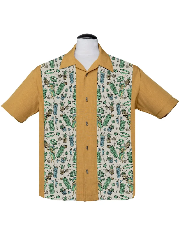 Hula & Cocktails Bowling Shirt in Mustard Sporty Men's Tennis