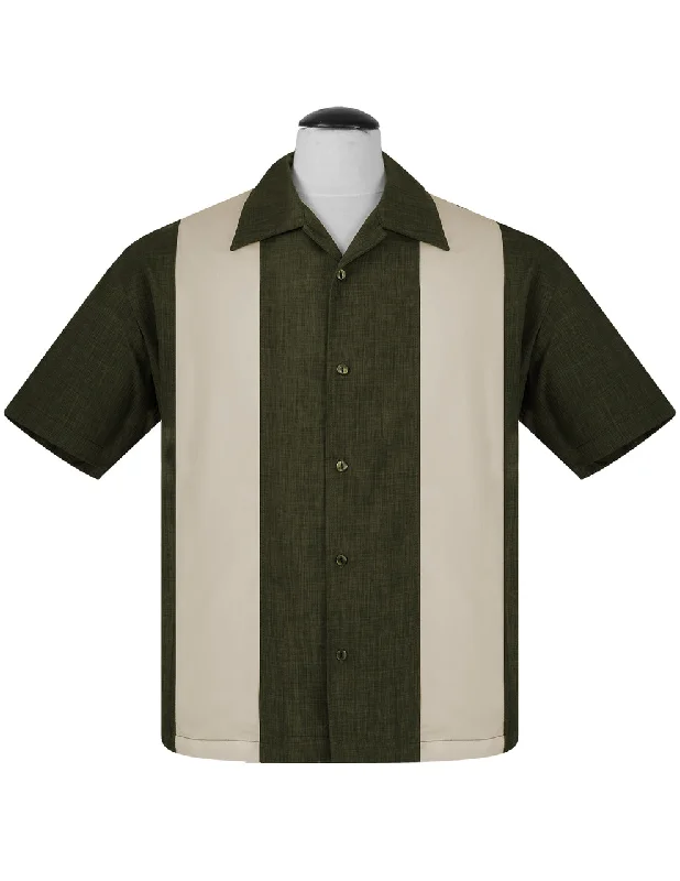 PopCheck Double Panel Bowling Shirt in Olive/Stone Monochromatic All