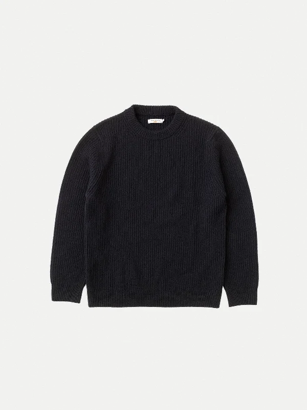 NUDIE JEANS AUGUST RIB WOOL SWEATER IN NAVY Artistic Men's Hand