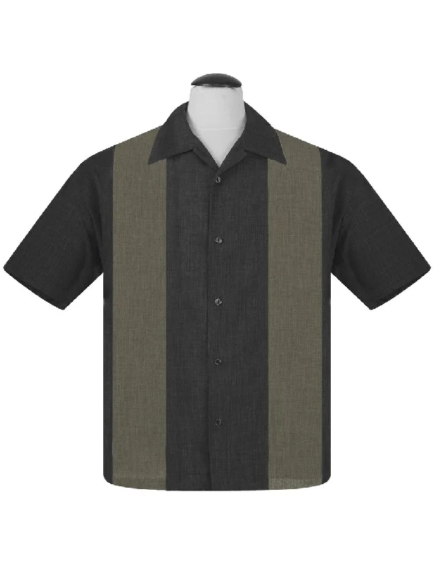 PopCheck Double Panel Bowling Shirt in Charcoal/Bamboo Cool Men's Skate