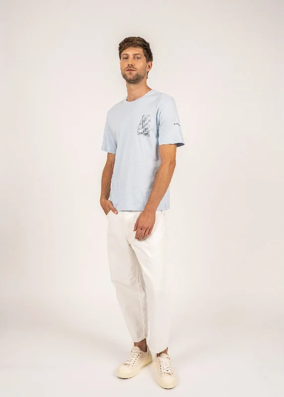 CEDRIC - Tee With Boat Motif for Men | 100% Pima Cotton (LIGHT BLUE) Adventure