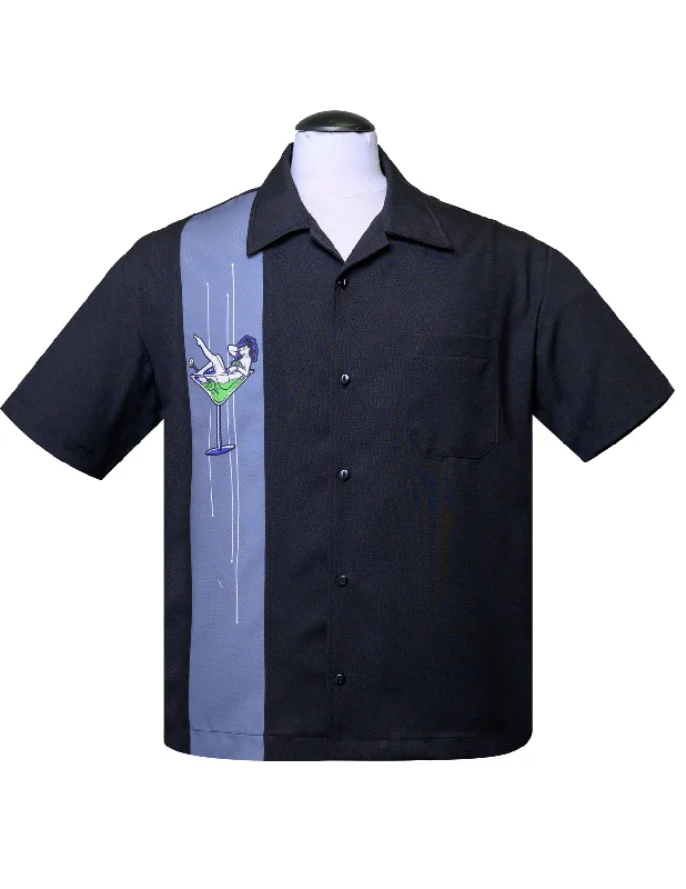 Martini Girl Single Panel Bowling Shirt in Black/Charcoal Sporty Men's Tennis