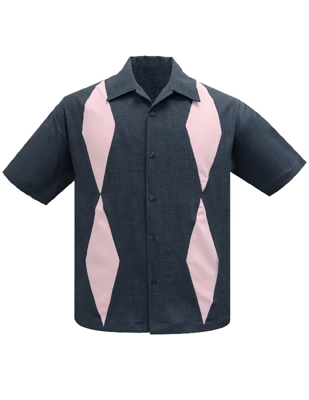 Diamond Duo Bowling Shirt in Charcoal/Pink Sporty Men's Athleisure 