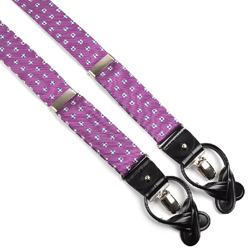 Purple, Navy, and White Gingham Dot Silk Woven Jacquard Suspenders by Dion Bold Men's Animal