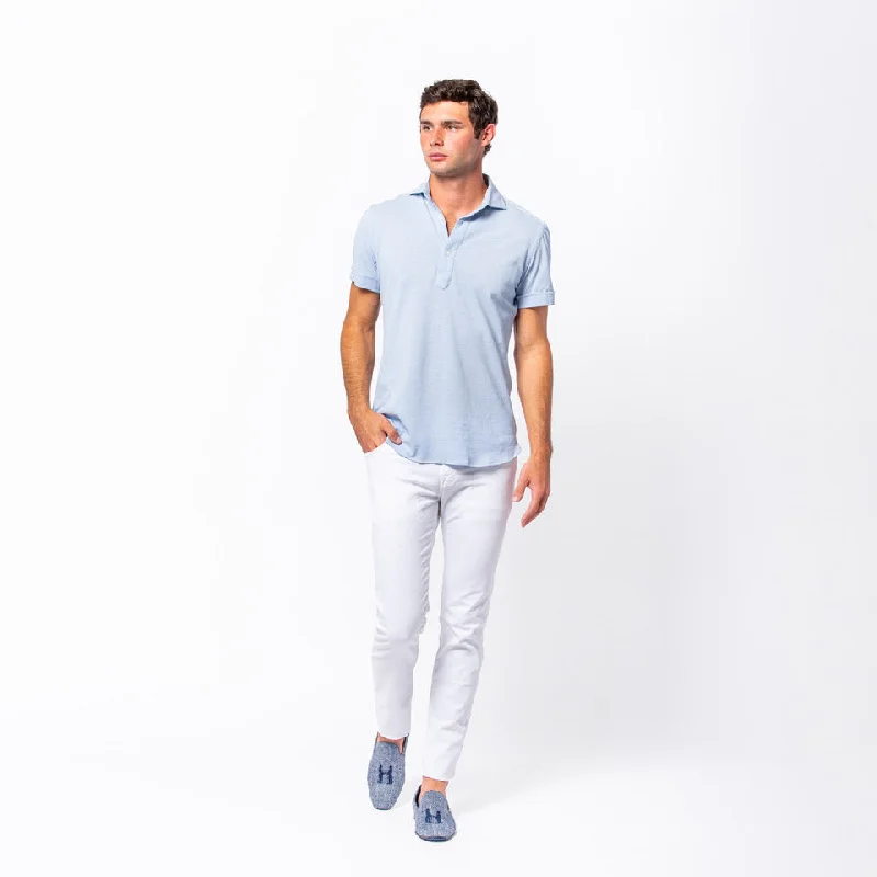 Knit Polo in Light Blue Cclassic Men's Tweed