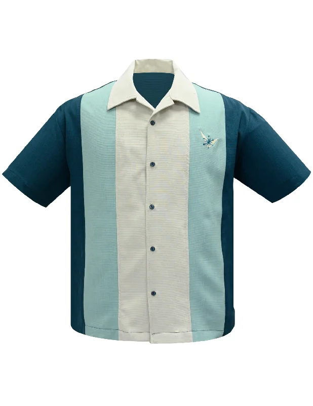 Atomic Mad Men Bowling Shirt in Teal/Mint/Stone Modern Men's 