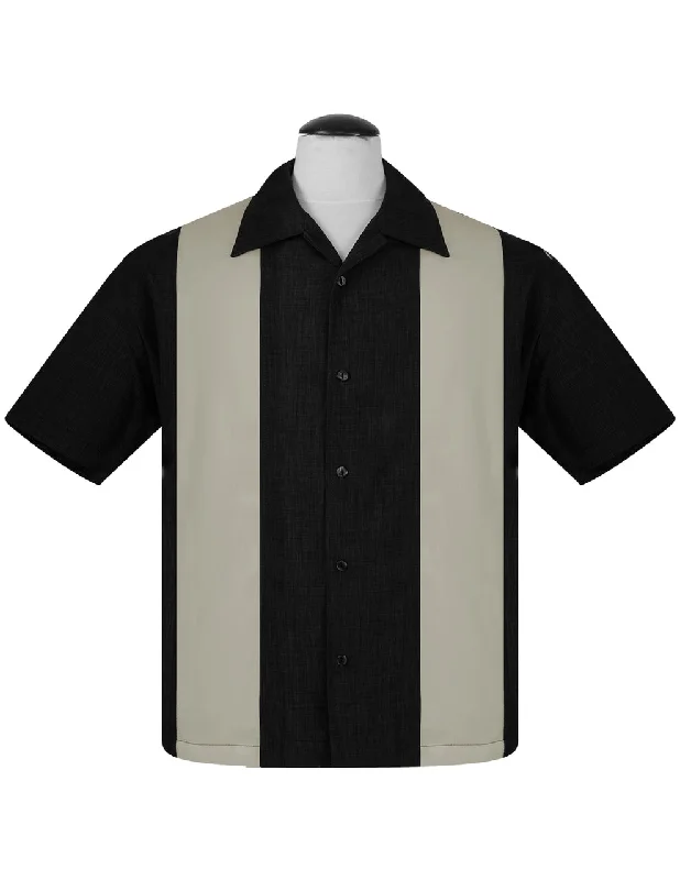 PopCheck Double Panel Bowling Shirt in Black/Stone Cclassic Men's Tweed