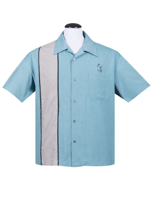 Palm Springs Cocktail Bowling Shirt in Sea Foam Blue Bold Men's Animal