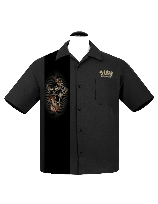 Sun Roosterbilly Panel Bowling Shirt in Black Luxurious Men's High