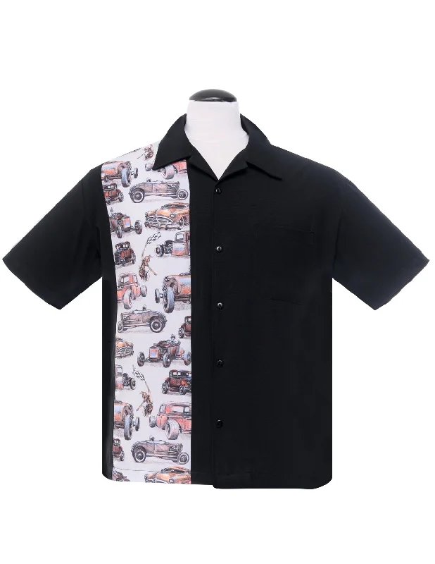 Dragstrip Single Panel Bowling Shirt in Black Cozy Men's Winter