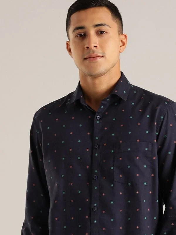 Men Printed Full Sleeve Cotton Blend Shirt Polished Men's Silk