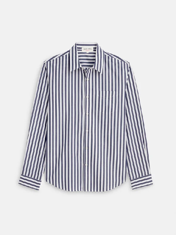 ALEX MILL MILL SHIRT IN WIDE STRIPED PORTUGUESE POPLIN IN NAVY/WHITE Earthy Men's Sustainable 