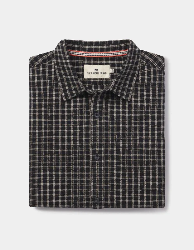 THE NORMAL BRAND NIKKO CLASSIC BUTTON UP SHIRT IN BLACK PLAID Gym