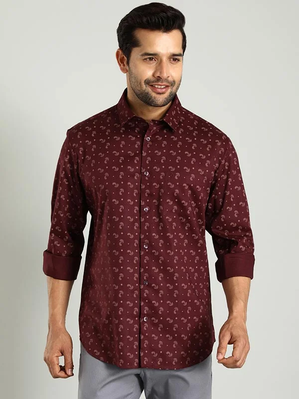 Men Printed Full Sleeve Cotton Blend Shirt Refined Men's Velvet