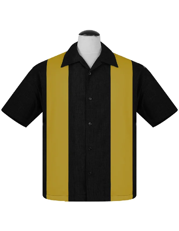 PopCheck Double Panel Bowling Shirt in Black/Mustard Bohemian Men's Free