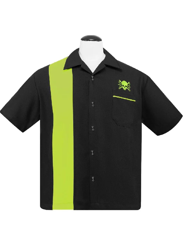 Skull Wrench Panel Shirt in Black/Lime Unique Men's Upcycled