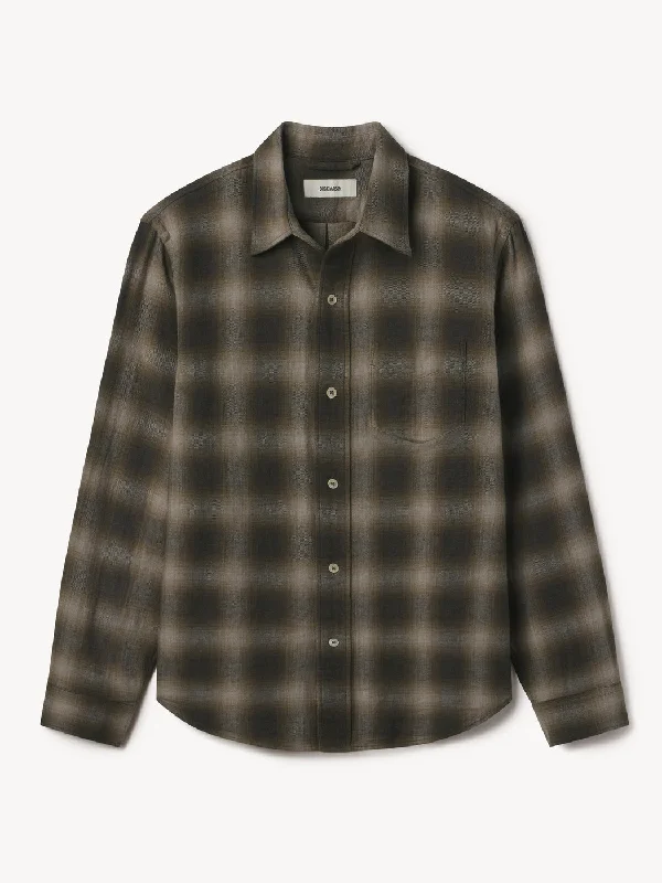 BUCK MASON PACIFIC TWILL ONE POCKET SHIRT IN DARK OLIVE/RANGER SHADOW PLAID Classic Men's Pin