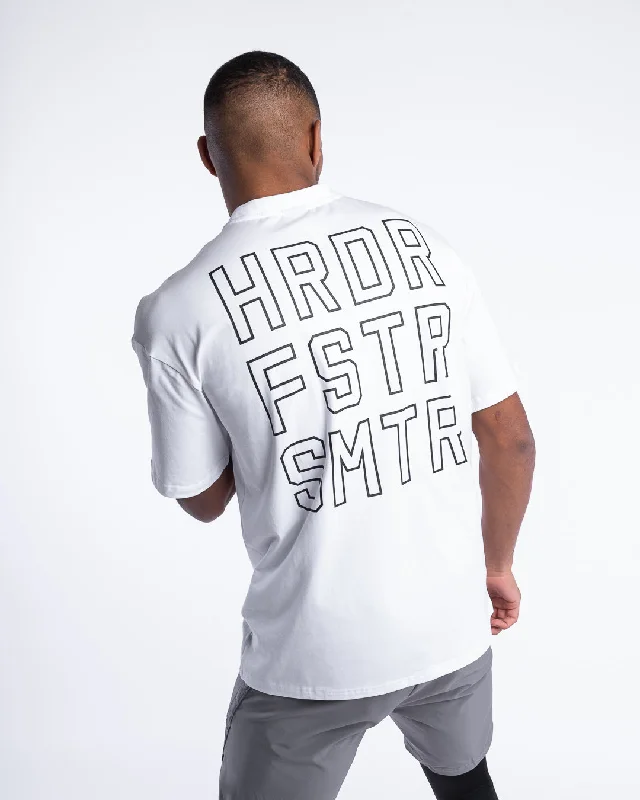 HRDR FSTR SMTR Oversized T-Shirt - White Preppy Men's College