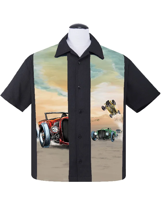 Hot Rod Derby Bowling Shirt in Black Sleek Men's Contemporary 