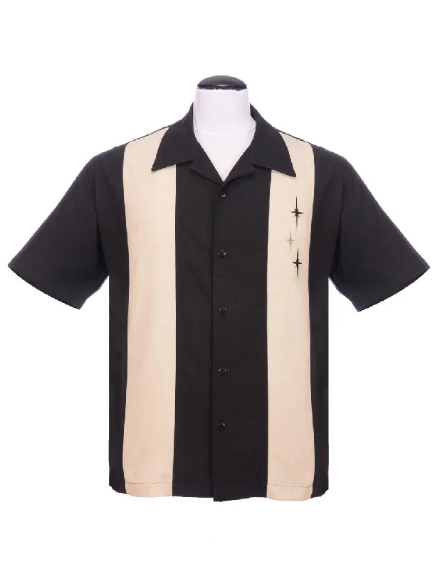 Three Star Panel Bowling Shirt in Black Dynamic Men's High