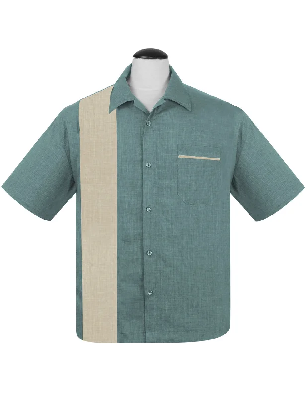 PopCheck Single Panel Bowling Shirt in Sea Foam/Stone Hip Men's Urban