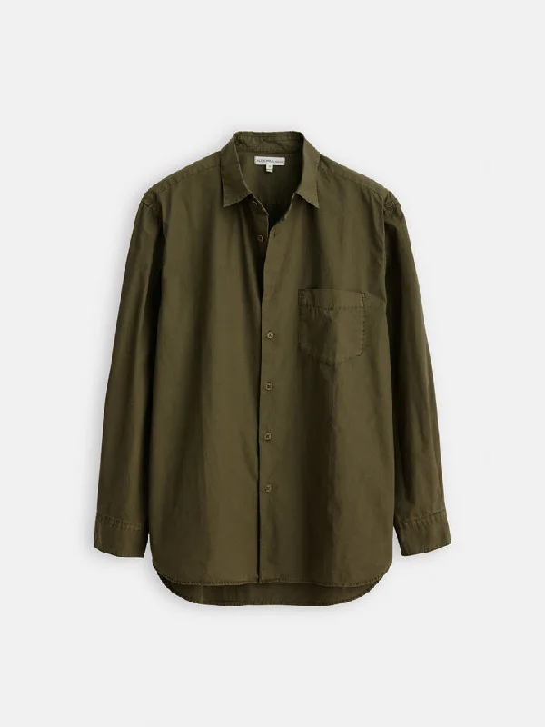 ALEX MILL EASY SHIRT IN PAPER POPLIN IN MILITARY OLIVE Trendy Men's Oversized