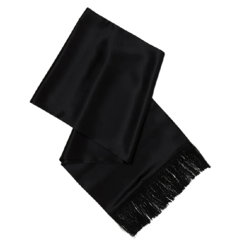 Pure Italian Silk Scarf with Fringe in Solid Black by Dion Earthy Men's Hemp