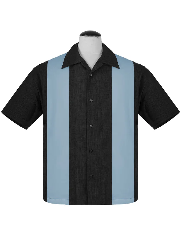 PopCheck Double Panel Bowling Shirt in Black/Sea Foam Bold Men's Statement