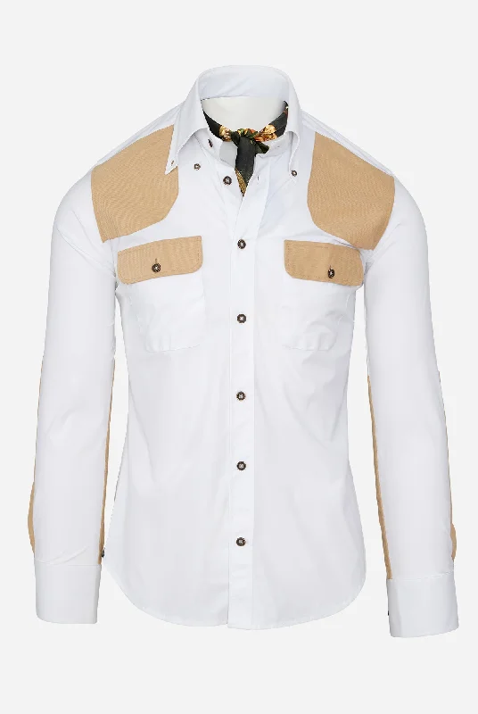 JD Performance Field Shirt in White with Tan Dapper Men's 1920S