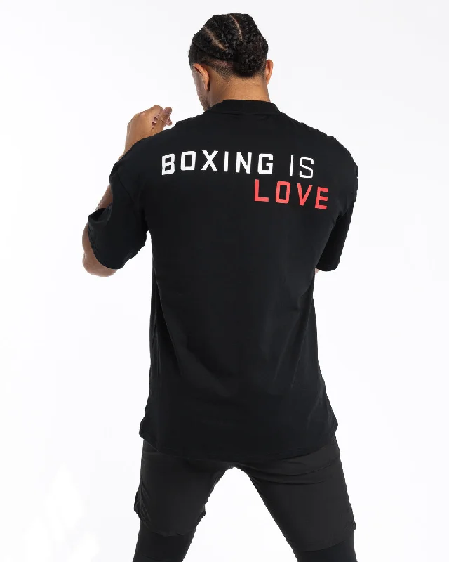 Boxing is Love Oversized T-Shirt - Black Cool Men's Distressed