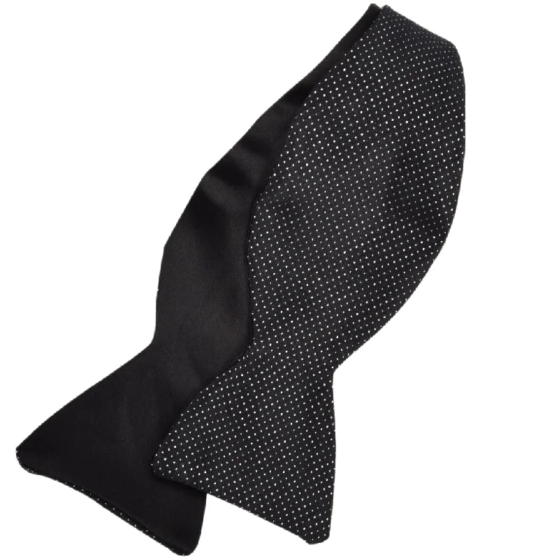 Solid & Pindot Reversible Silk Jacquard Bow Tie in Black and White by Dion Neckwear Youthful Men's Anime