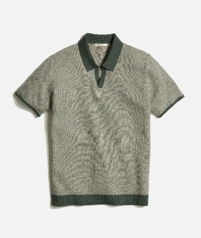 MARINE LAYER LIAM SWEATER POLO IN OLIVE/DRIFTWOOD Street